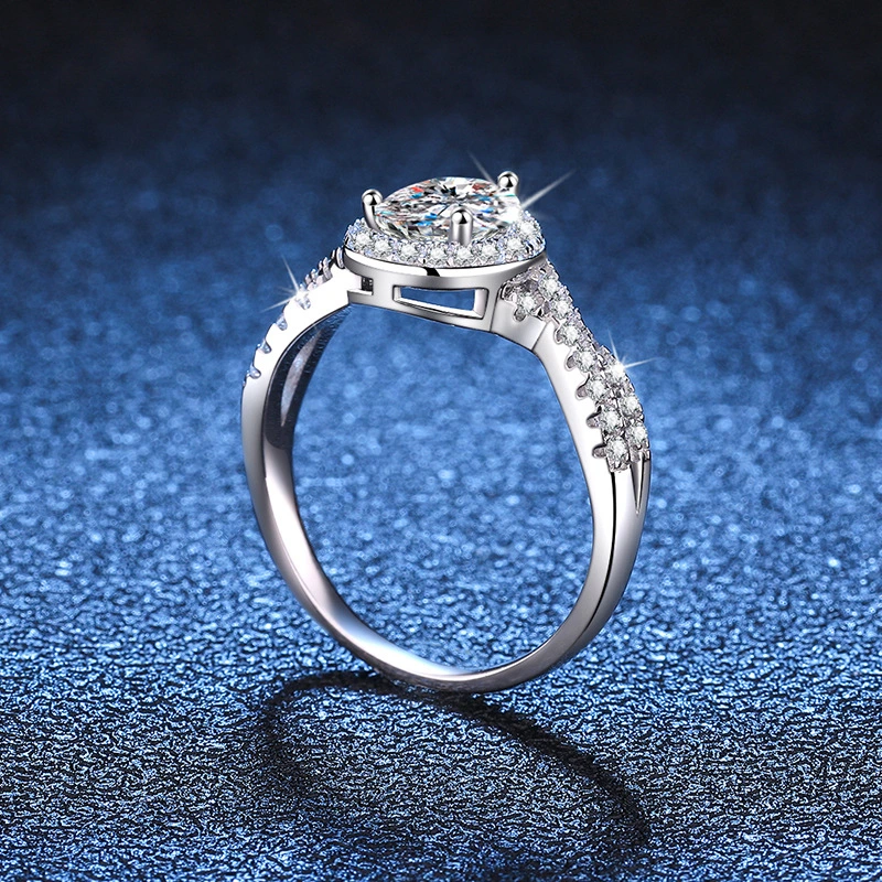 S925 Sterling Silver Ring Moissanite Water Drop European And American Luxury