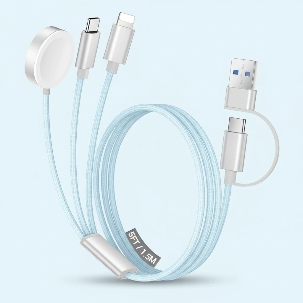 Temdan for Travel Vacation Essentials,3 in 2 USB C Cable for Apple Watch Charger/iPhone 17 Charger/Lightning,Multi Charging Cable Cord,Camping Essentials,Designed for iWatch &iPhone 16-12-5FT Blue