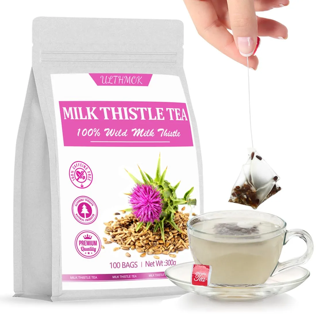 Premium 100 Milk Thistle Tea Bags, Made with 100% Wild Milk Thistle Seeds, for Liver Detox & No Additives & Caffeine Free.
