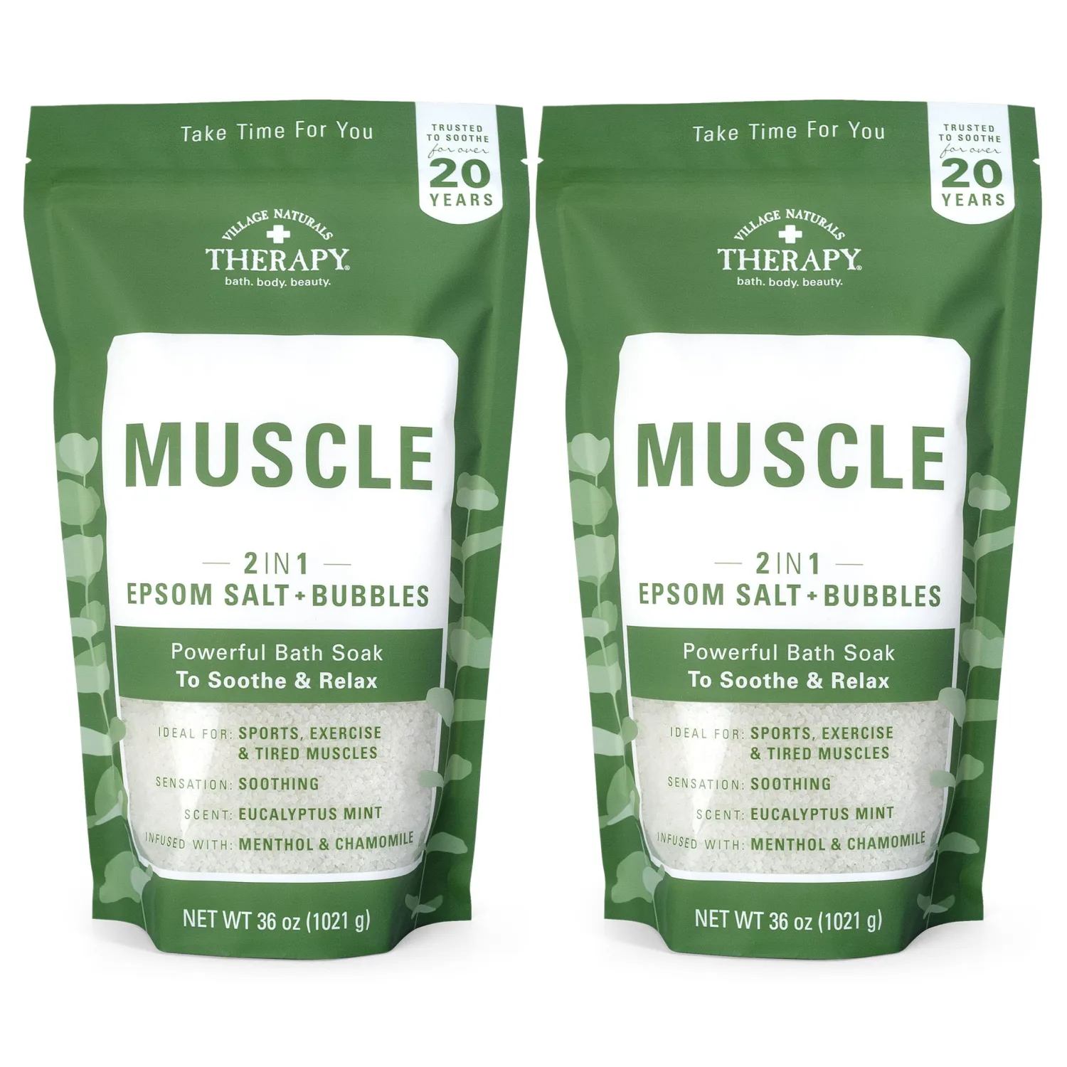 Village Naturals Therapy Muscle Foaming Epsom Soak, Eucalyptus Mint Scent, 36 oz, Pack of 2