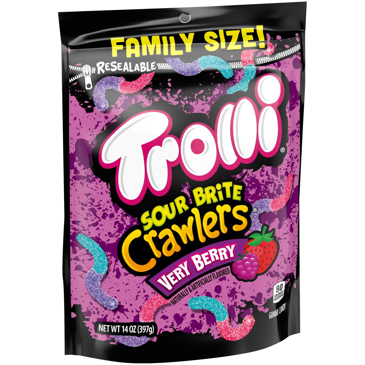 Trolli Sour Brite Crawlers Candy, Very Berry Flavored Sour Gummy Worms, 14 Ounce Bag