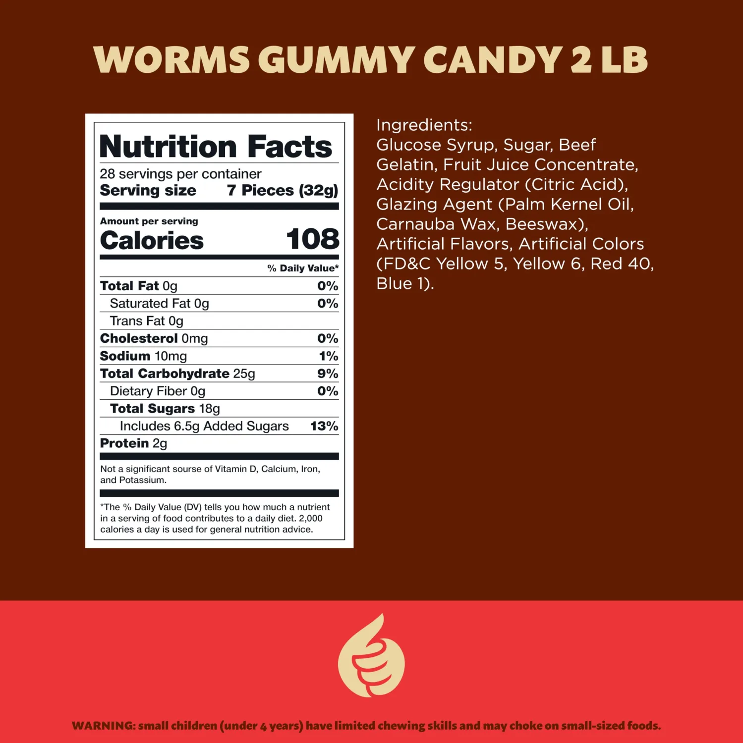 Gummy Worms | 2 Pound Bag | Gummy Candy Made with Real Fruit Juice | Halloween Candy in Assorted Fruit Flavors | Gummies for Buffets, Party Favors and Goody Bags
