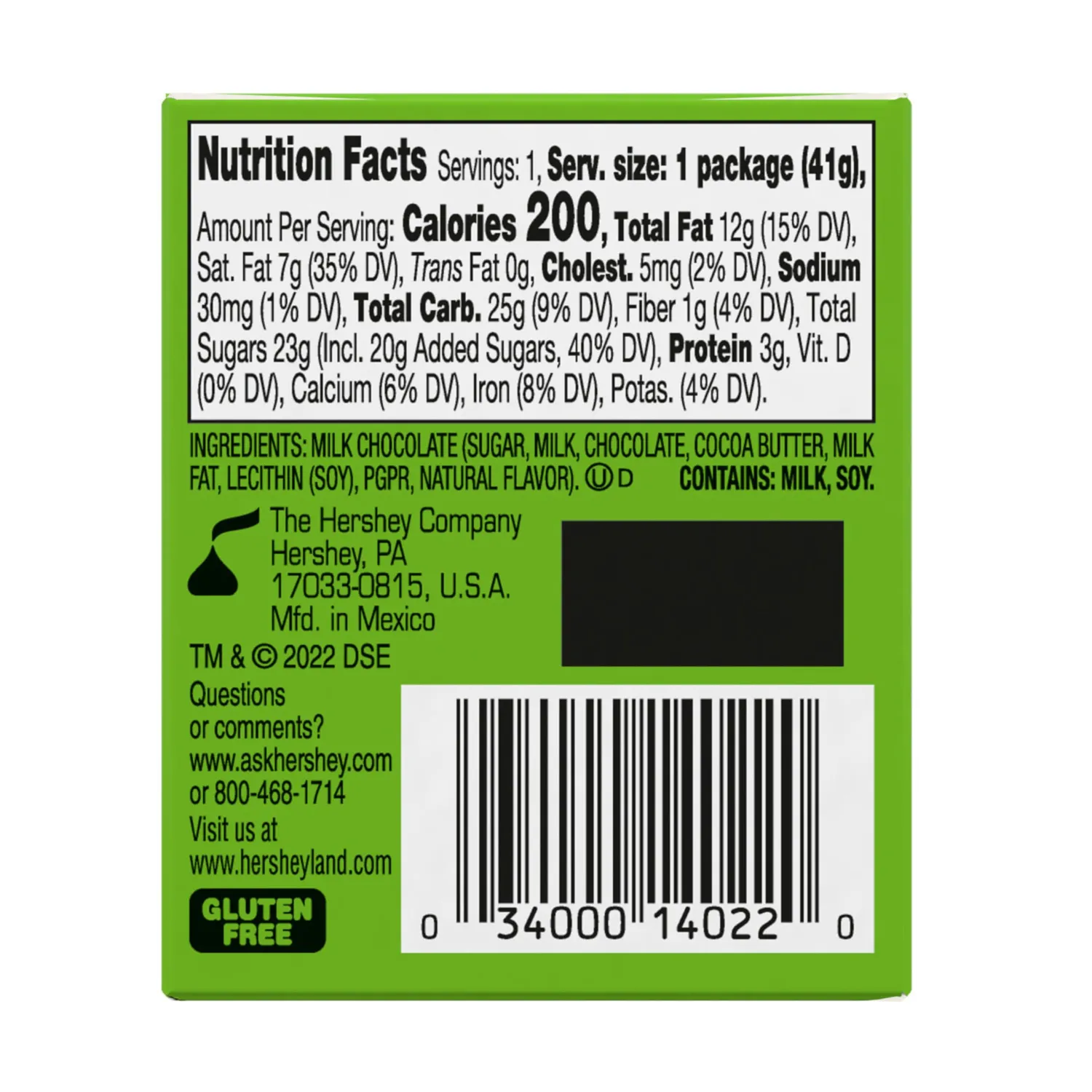 HERSHEY'S KISSES Grinch Solid Milk Chocolate, Christmas Candy Gift Box, 1.45 oz