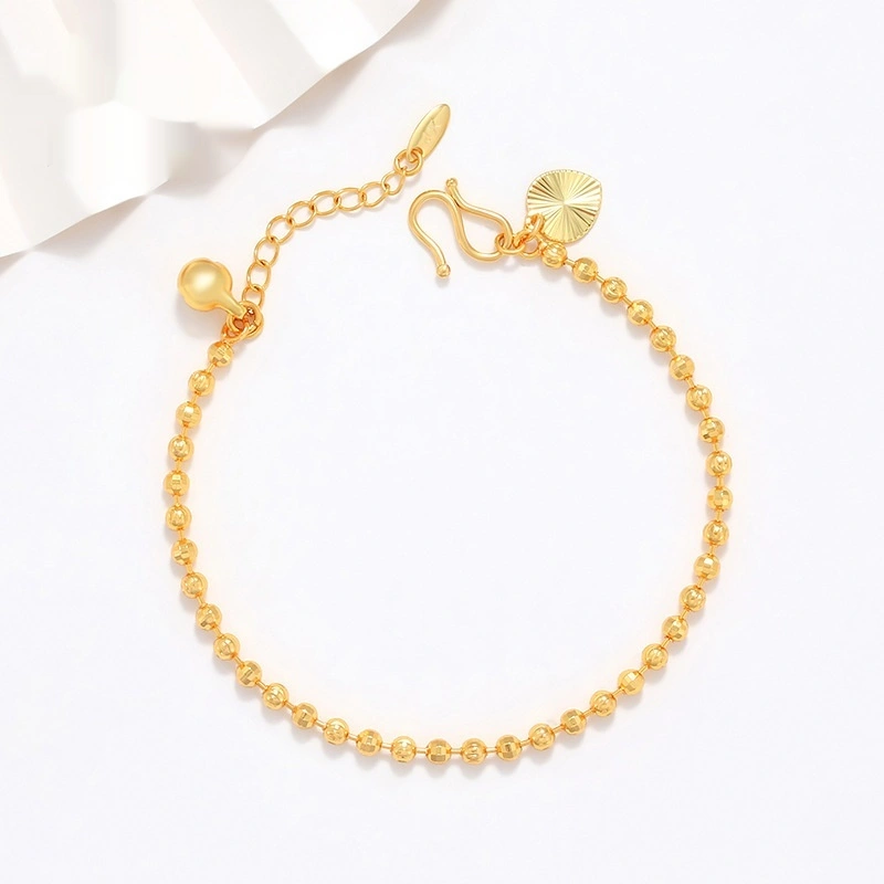 Copper Alloy Electroplated Real Gold Frosted Carven Design Geometric Beads Bracelet