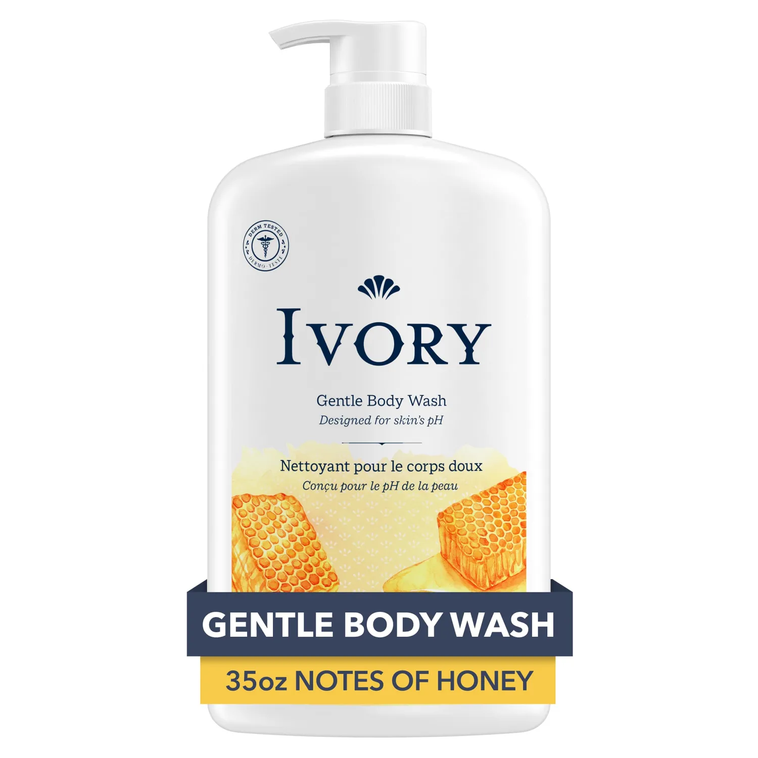 Ivory Body Wash Gentle, Free of dyes, parabens, and phthalates, Honey Scent, 35 oz