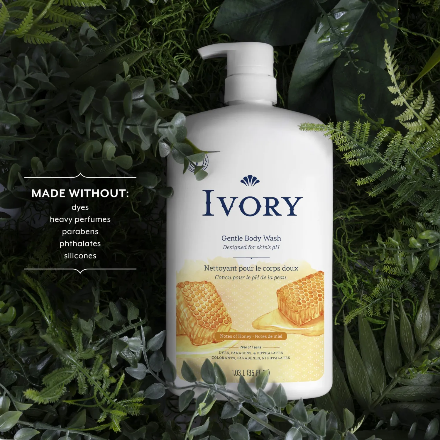 Ivory Body Wash Gentle, Free of dyes, parabens, and phthalates, Honey Scent, 35 oz