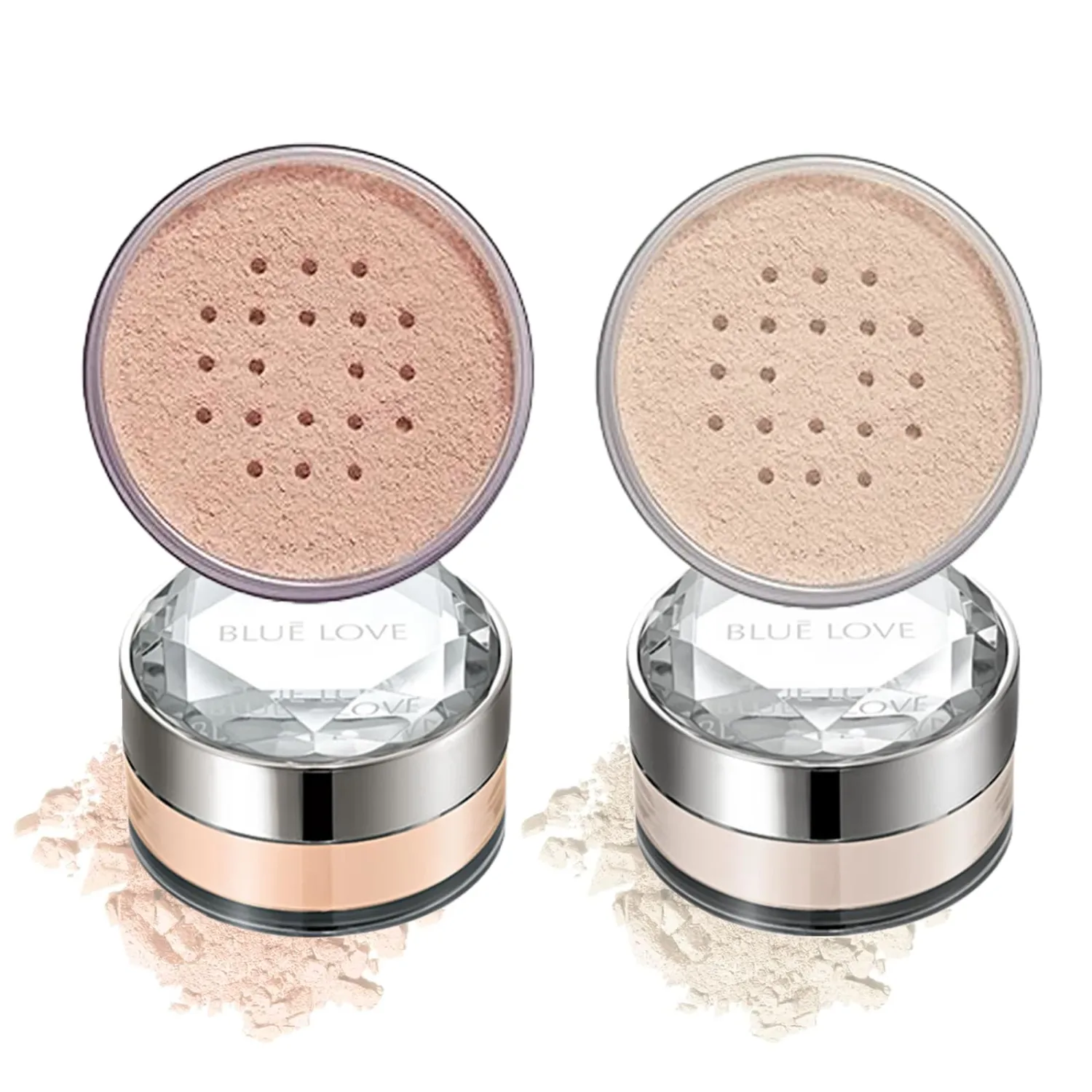 BLUE LOVE 2Pcs Loose Setting Powder Makeup for Face Set, Oil Control Smooth Face Makeup Finishing Powder Foundation, Waterproof Cosmetic Powder Loose Face Powder Compact for Oily Skin