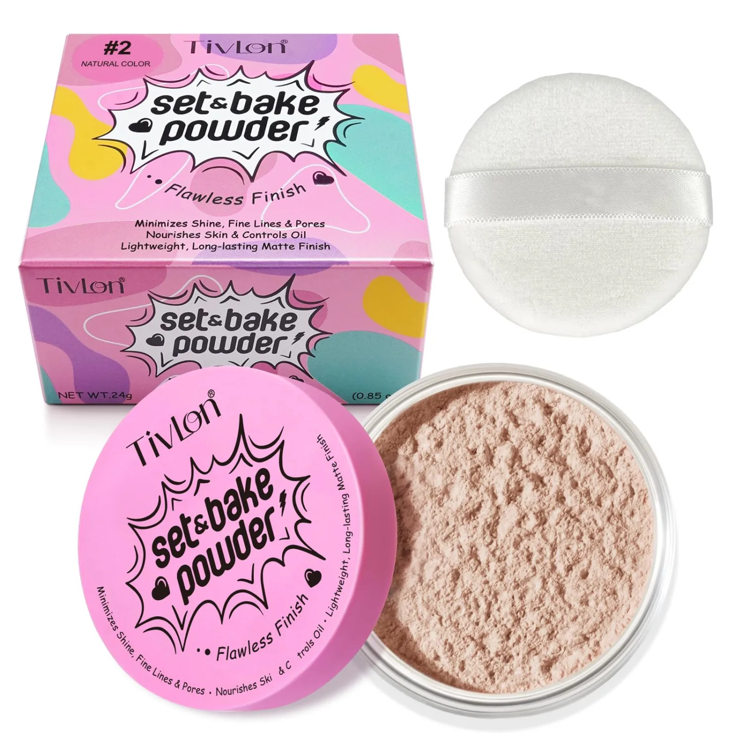 Setting Powder Makeup | Set Bake Powder | Lightweight Natural, Translucent Face Loose Powder to Set Makeup Foundation or Concealer (#2 Natural Color, 0.7 oz)