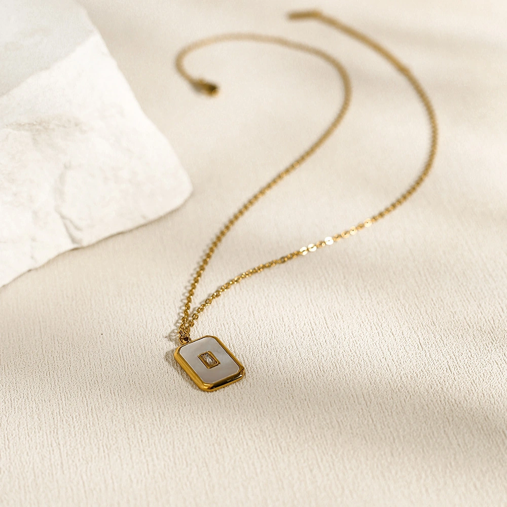 Vintage Square Natural Stone Pendant Necklace