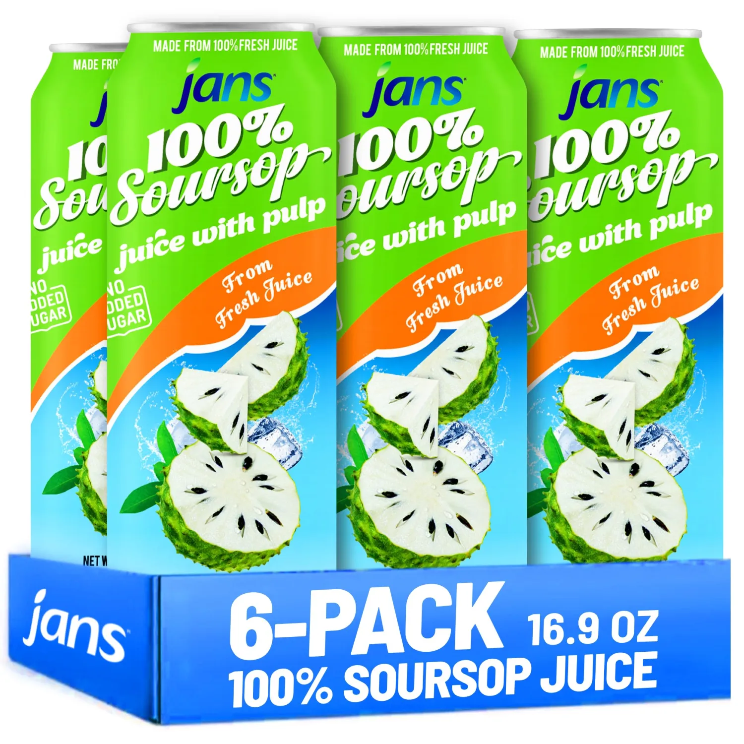 Soursop Juice with Pulp 16.9 oz (Pack of 6) Jans | 100% Pure Soursop Graviola Guanabana Juice | NO Sugar Added, NOT From Concentrate, Fat-Free, Cholesterol-Free, Refreshing Taste of the Tropics