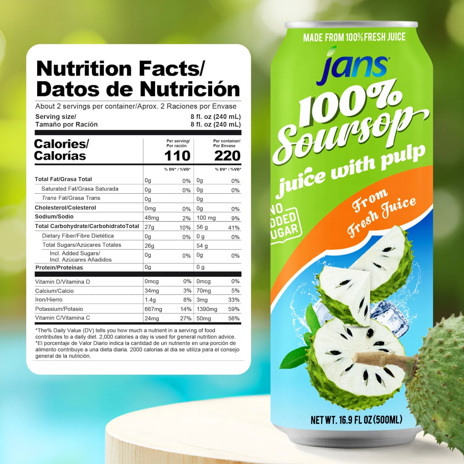 Soursop Juice with Pulp 16.9 oz (Pack of 6) Jans | 100% Pure Soursop Graviola Guanabana Juice | NO Sugar Added, NOT From Concentrate, Fat-Free, Cholesterol-Free, Refreshing Taste of the Tropics