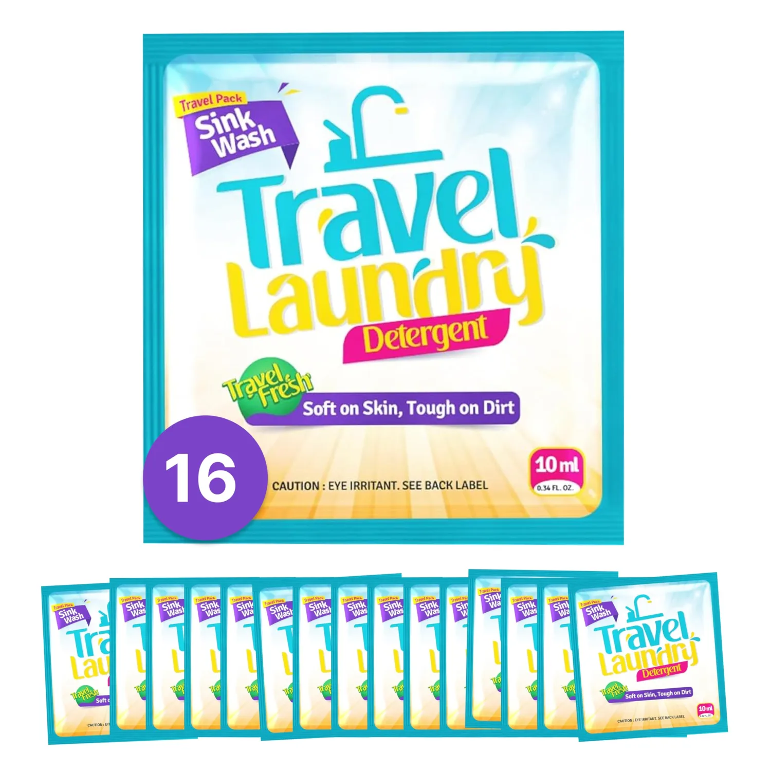 TidyFriend Sink Travel Laundry Detergent 10 ml, 16 Pack Effective Travel Detergent Packets for Sink Washing, Lightweight Must Haves Laundry Essentials