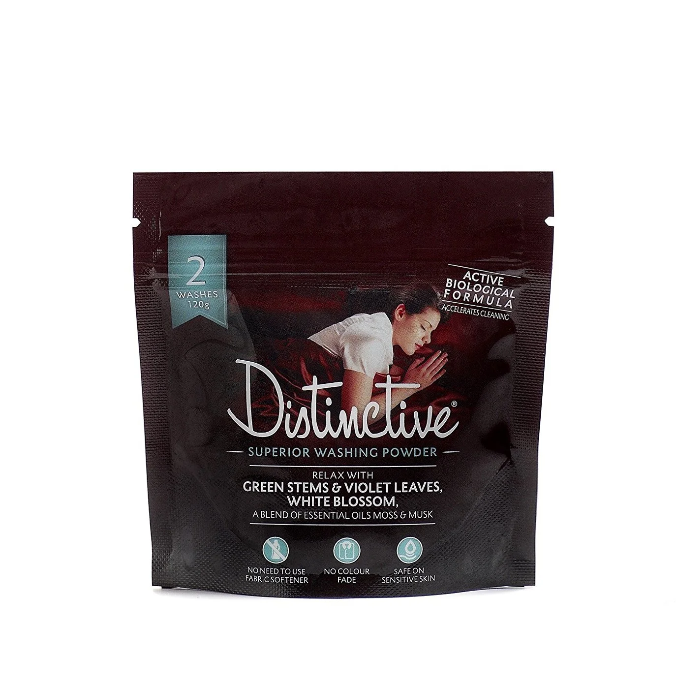 Distinctive Travel Washing Powder Mini pack/For 2 Machine Washes/Soak Clean Hand Washing - Relaxing Calm Essential Oils Fragrance