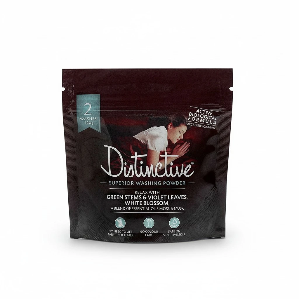 Distinctive Travel Washing Powder Mini pack/For 2 Machine Washes/Soak Clean Hand Washing - Relaxing Calm Essential Oils Fragrance