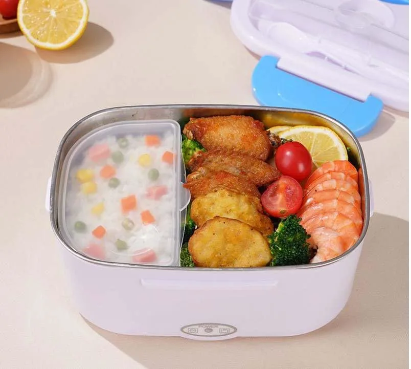 Anas Electric Lunch Box 2-in-1 - Portable Food Heater Perfect for Car & Home, Leakproof Design with Removable 1.5L Stainless Steel Container, Spoon, Fork 110V/12V (Green)