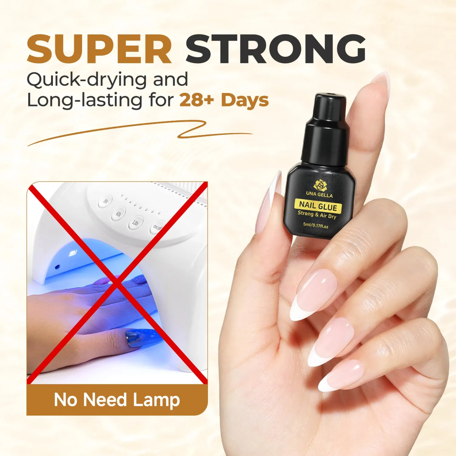 UNA GELLA Fast Drying Super Strong Nail Glue for Press Ons(5ML*3PCS) Acrylic Nails Tips No U/V Light Needed Press On Nail Glue Salon Quality Professional Nail Glue Home DIY with Opener, Drip Use