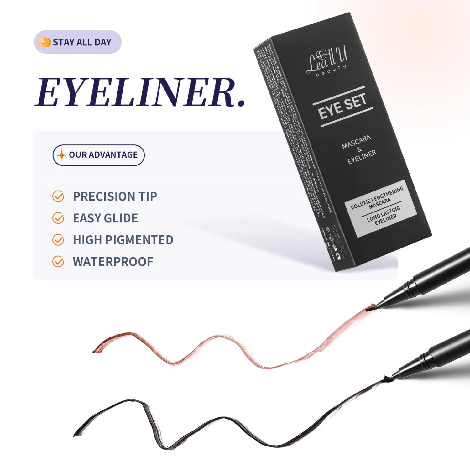 4D Mascara And Eyeliner Set Black Brown Long Lasting Mascara Waterproof Eyeliner Kit (Black)