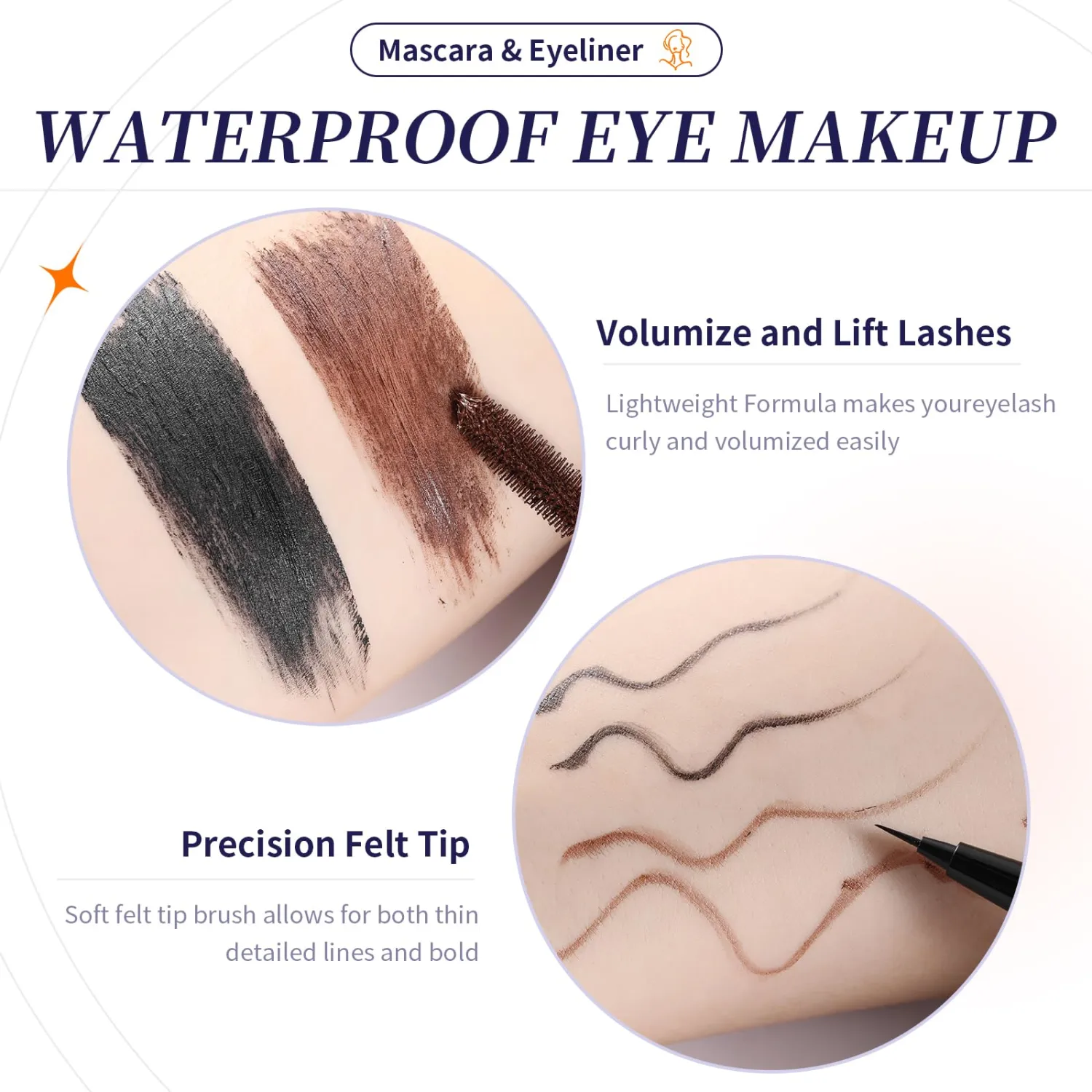 4D Mascara And Eyeliner Set Black Brown Long Lasting Mascara Waterproof Eyeliner Kit (Black)