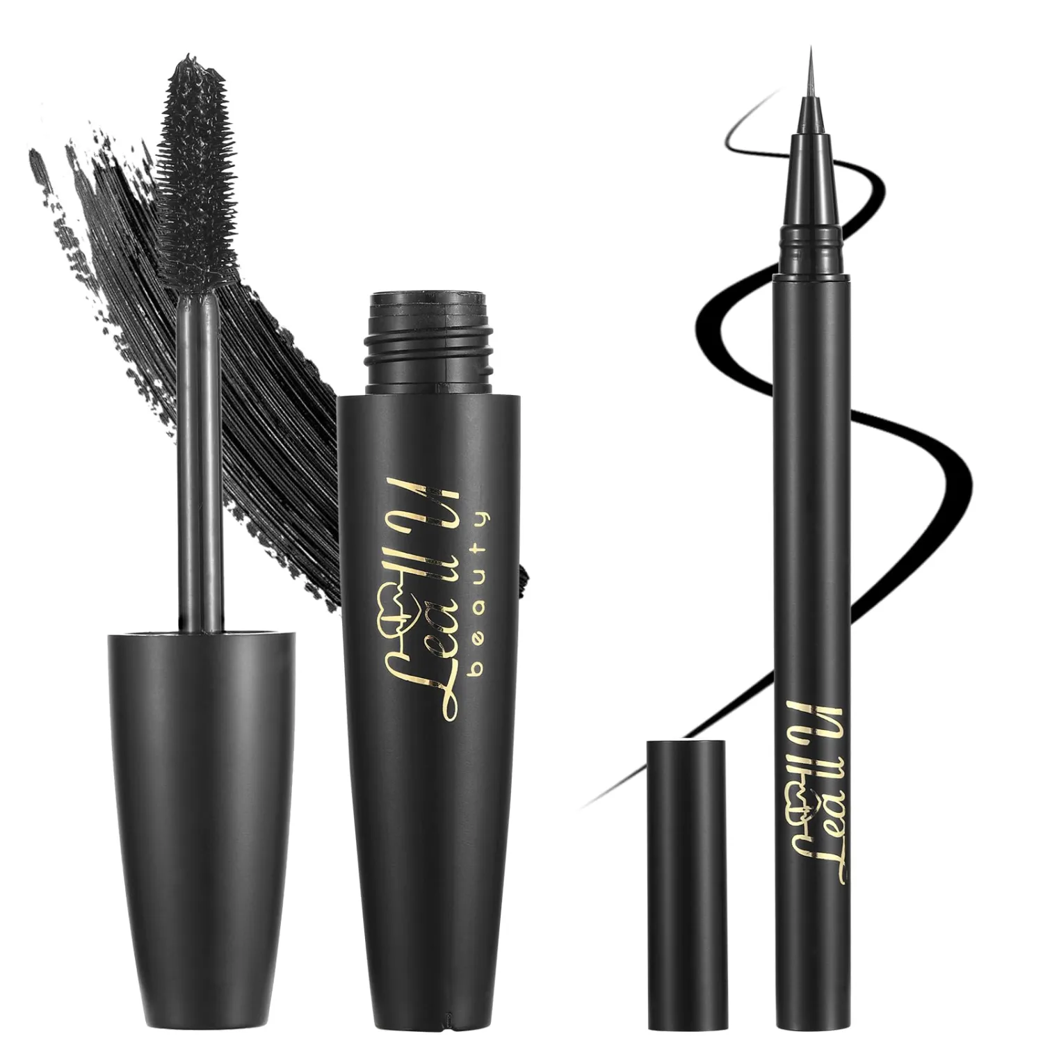 4D Mascara And Eyeliner Set Black Brown Long Lasting Mascara Waterproof Eyeliner Kit (Black)