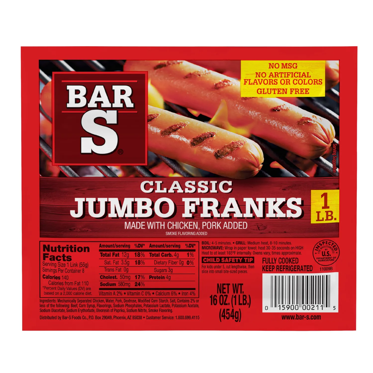 Bar S Jumbo Franks, 16 oz