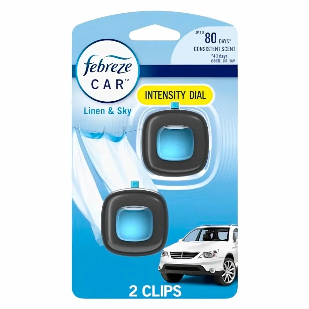Febreze Car Air Freshener Vent Clip Linen & Sky Scent, .06 oz. Car Vent Clip, 2 Count