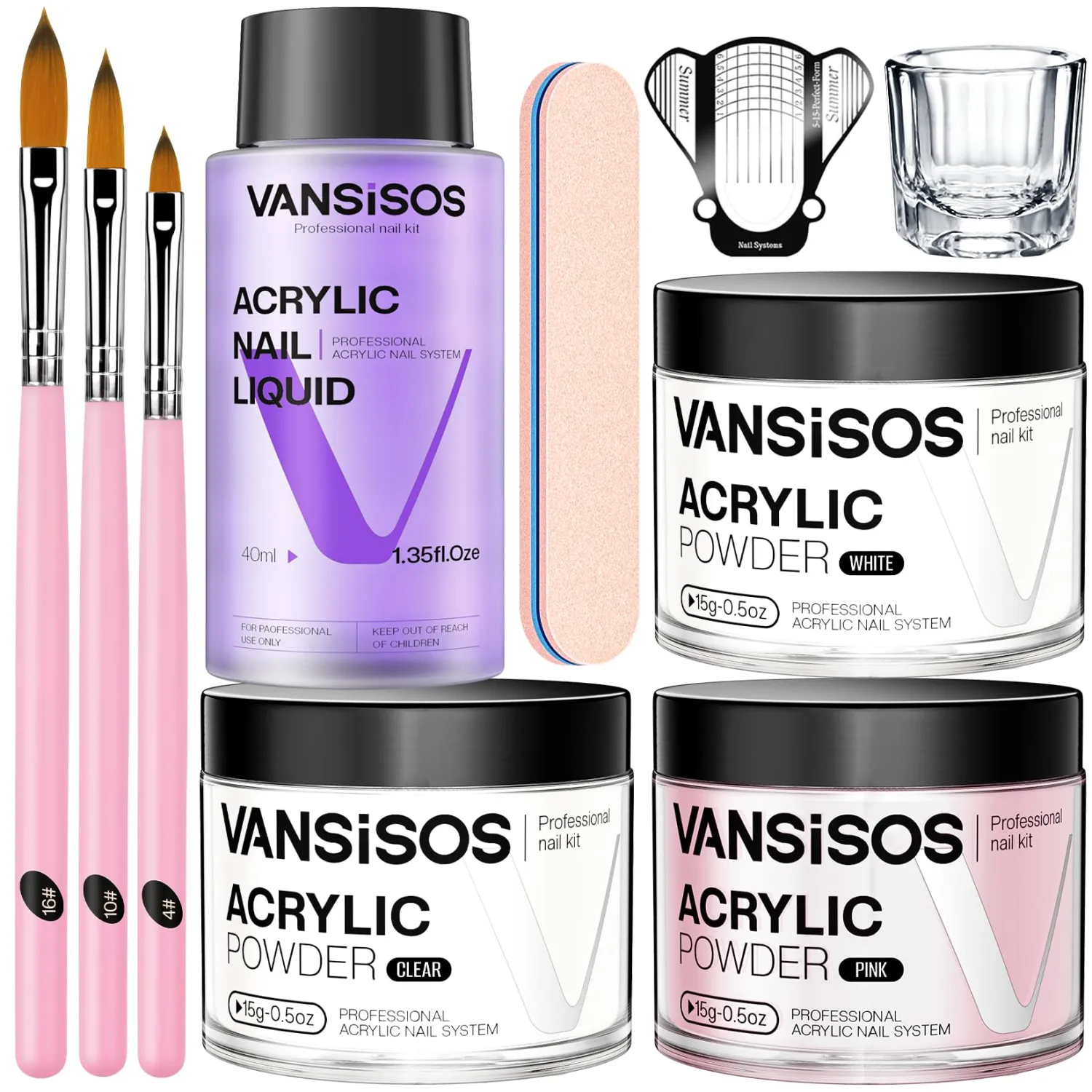 Acrylic Nail Kit for Beginners: Clear White Pink Powder and Liquid Set Professional Nails Kit Acrylic Set with Brushes for Home DIY