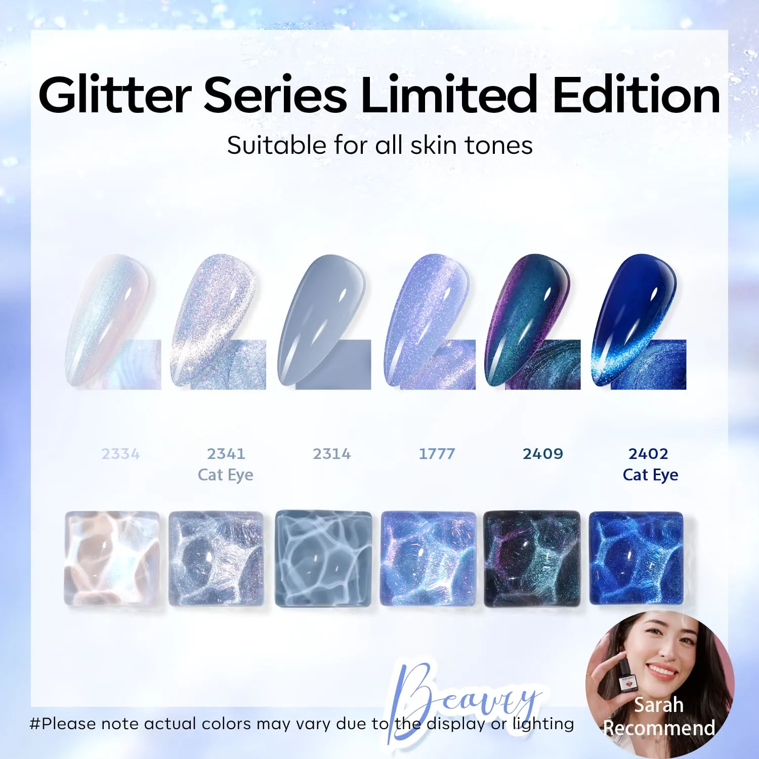 modelones Gel Nail Polish Set, 6 Colors 2025 Christmas Winter Icy Blue Collection Glitter Gel Polish Galaxy White Dark Blue 9D Cat Eye Nail Polish with Magnet Soak Off Led Nail Art Kit Salon DIY Gift