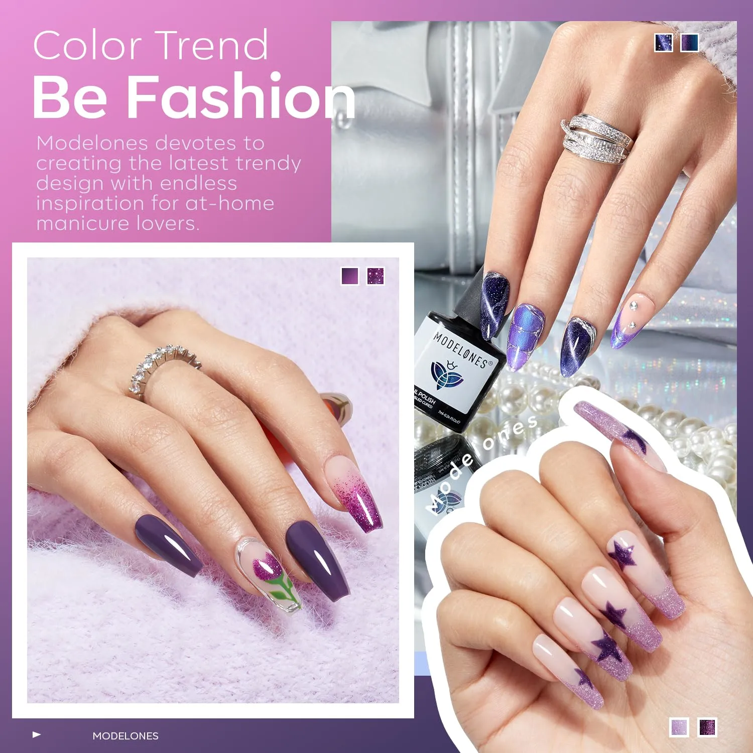 modelones Gel Nail Polish Set, 6 Colors Fall Winter Purple-Red/Black/Blue Sparkle Chameleon Glitter Gel Polish Purple-Black Color Changing 9D Cat Eye Nail Polish With Magnet LED Nail Art DIY Gift