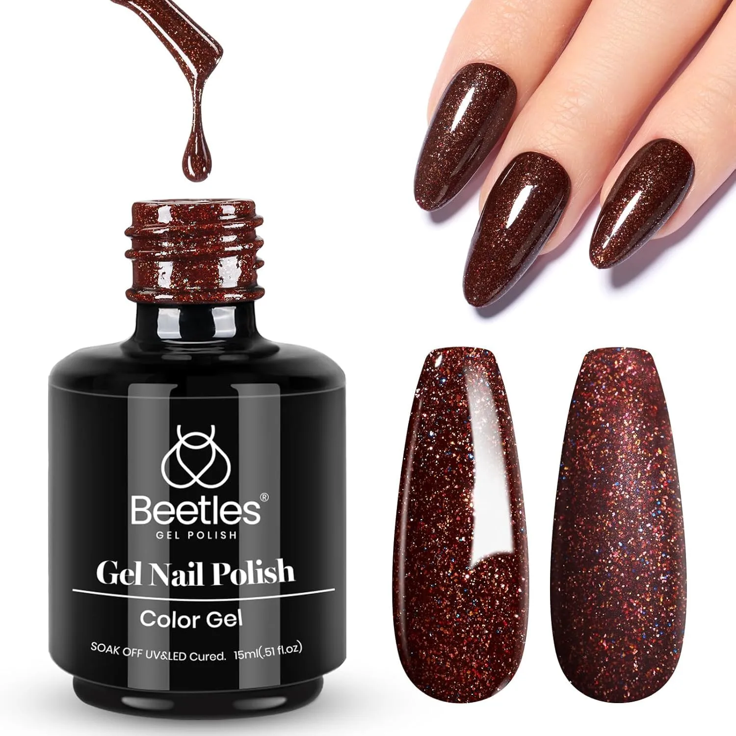 Beetles Brown Glitter Gel Nail Polish, 15ml Winter Chocolate Brown Jazz Club Soak Off Gel Polish Nail Art Manicure Salon DIY Gift for Women