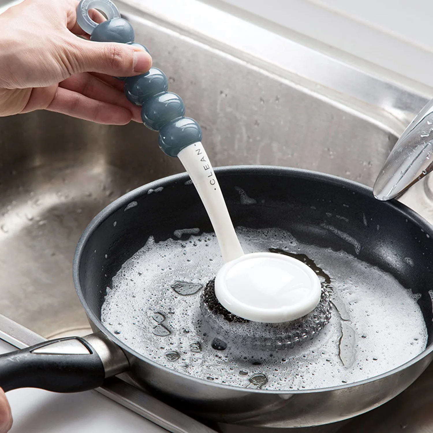 Stainless Steel Scrubber with Handle，Heavy Duty Cleaning Supplies for Pots, Pans, Grills, Ovens & Other Tough Jobs (5P)