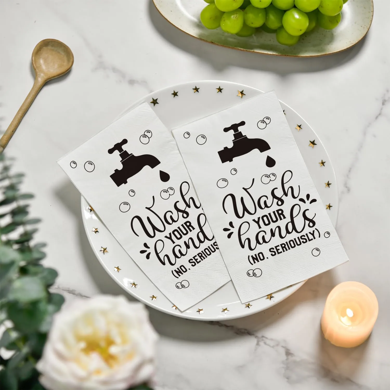 Horaldaily 50 Disposable Paper Napkin Decorative Guest Napkins, Wash Your Hands White Hand Towel for Bathroom Room