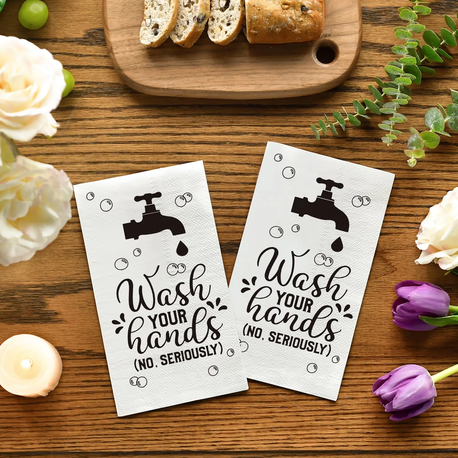 Horaldaily 50 Disposable Paper Napkin Decorative Guest Napkins, Wash Your Hands White Hand Towel for Bathroom Room