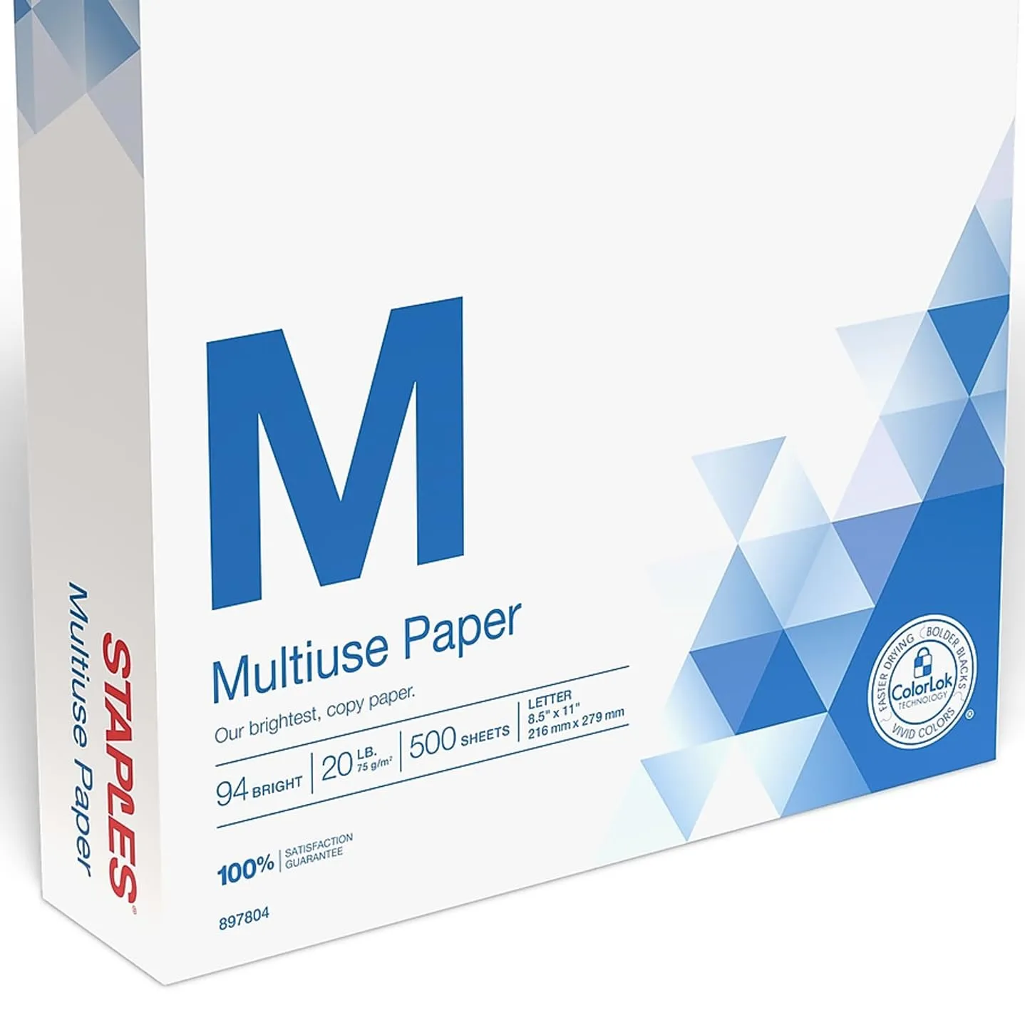 Staples Multipurpose Copy Printer Paper, 20 lb, 8.5 x 11 Inches, 1 Ream (500 Sheets), 94 Bright, White