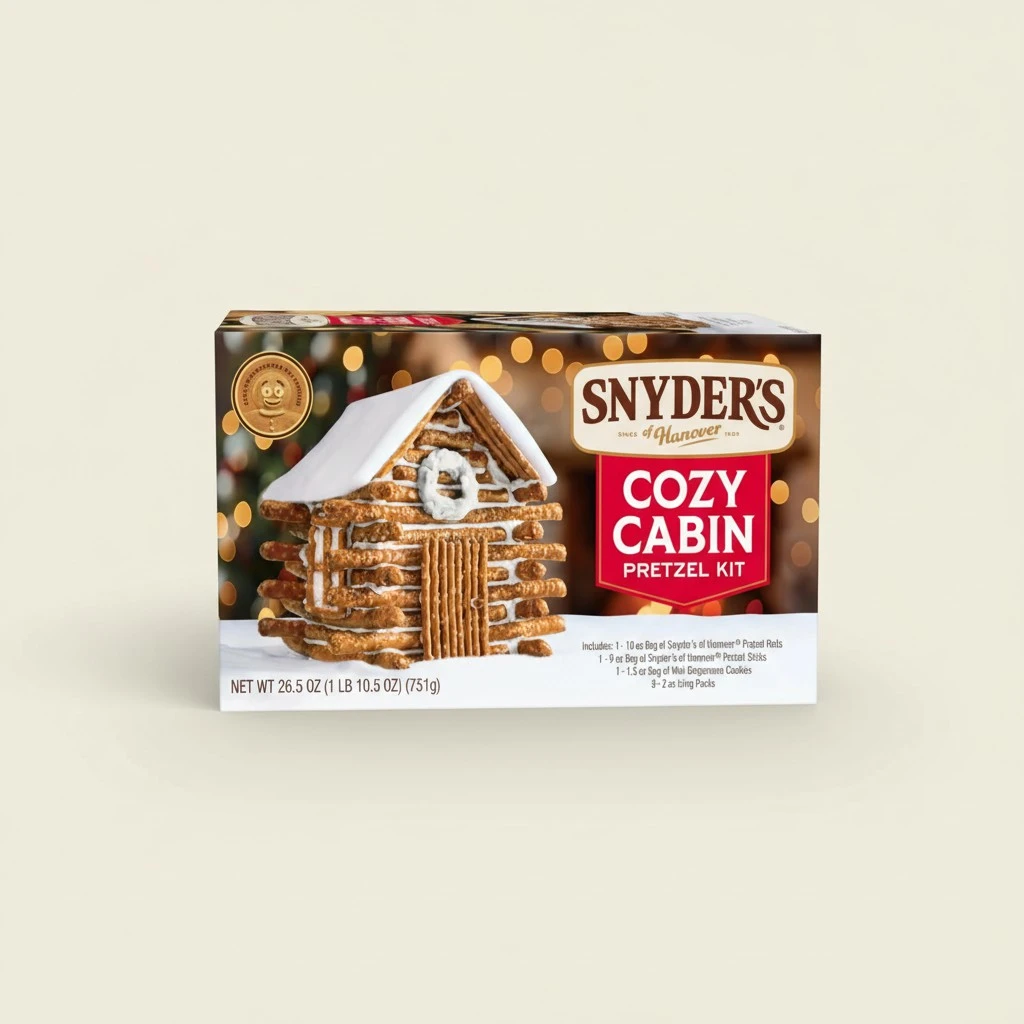 Snyder's of Hanover Cozy Pretzel Cabin Holiday Kit with Pretzel Sticks and Rods, Icing, Gingerman Cookies