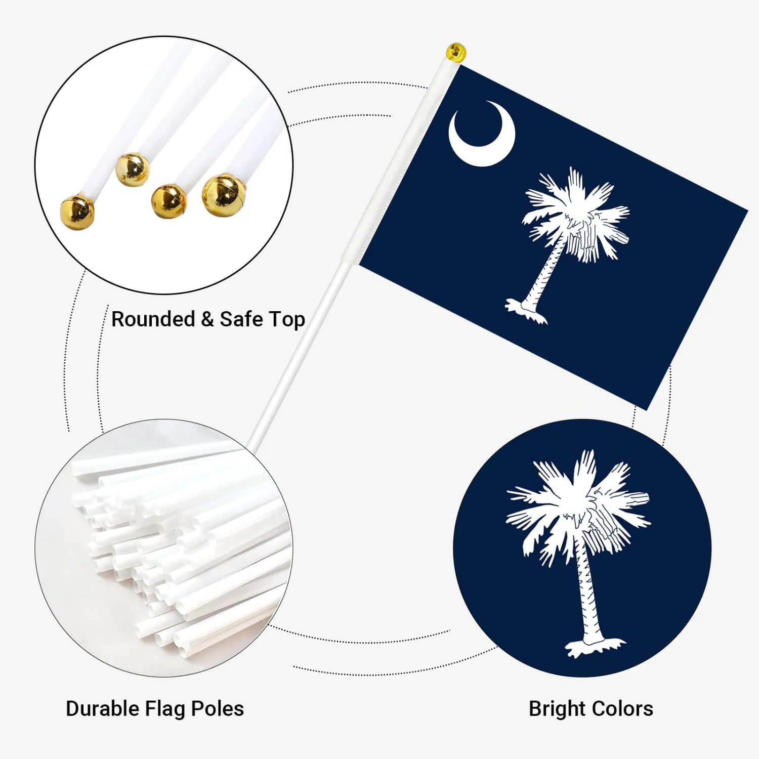 South Carolina Flag, Small Mini Handheld South Carolina State Flags on Sticks for Parades, Patriotic Events, and Party Decorations