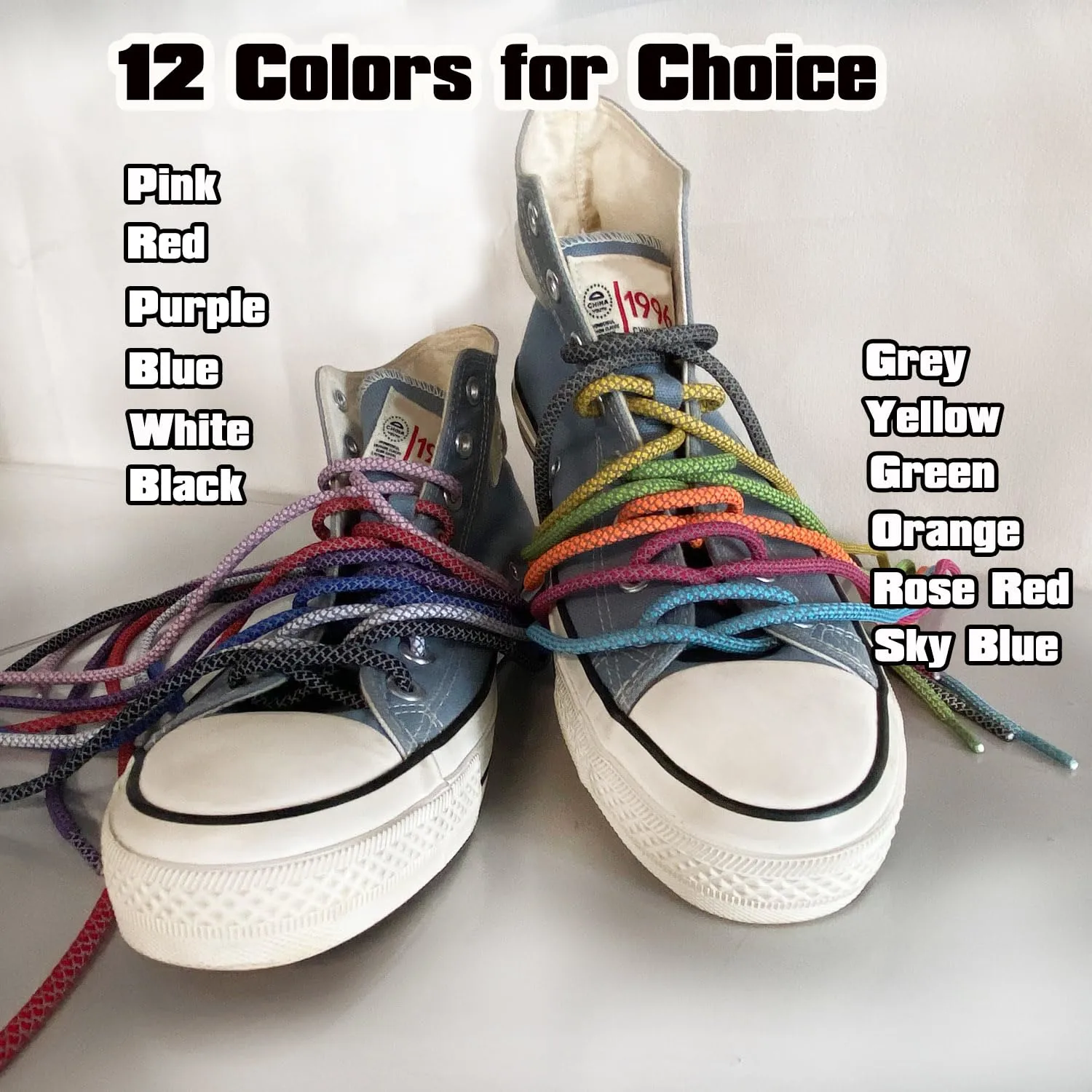 VASGO Round Shoe Laces Reflective for Sneakers 10 Different Lengths 12 Colors
