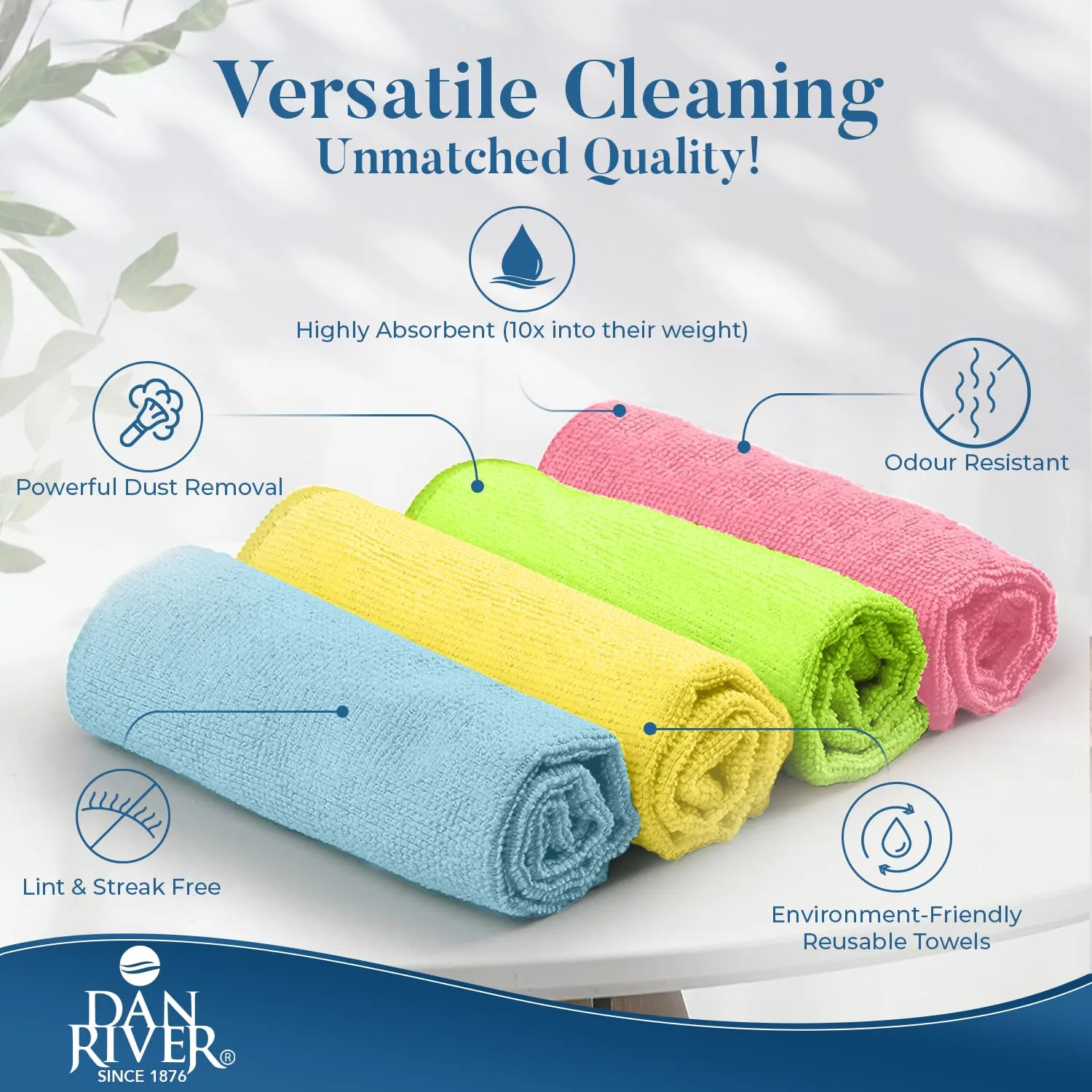 DAN RIVER 12-Pack Microfiber Towels – Ultra Absorbent, Lint-Free & Streak-Free dishwashing Rags for Home, Car & Kitchen - Must-Have Cleaning Essentials - 12" x 12" - Assorted