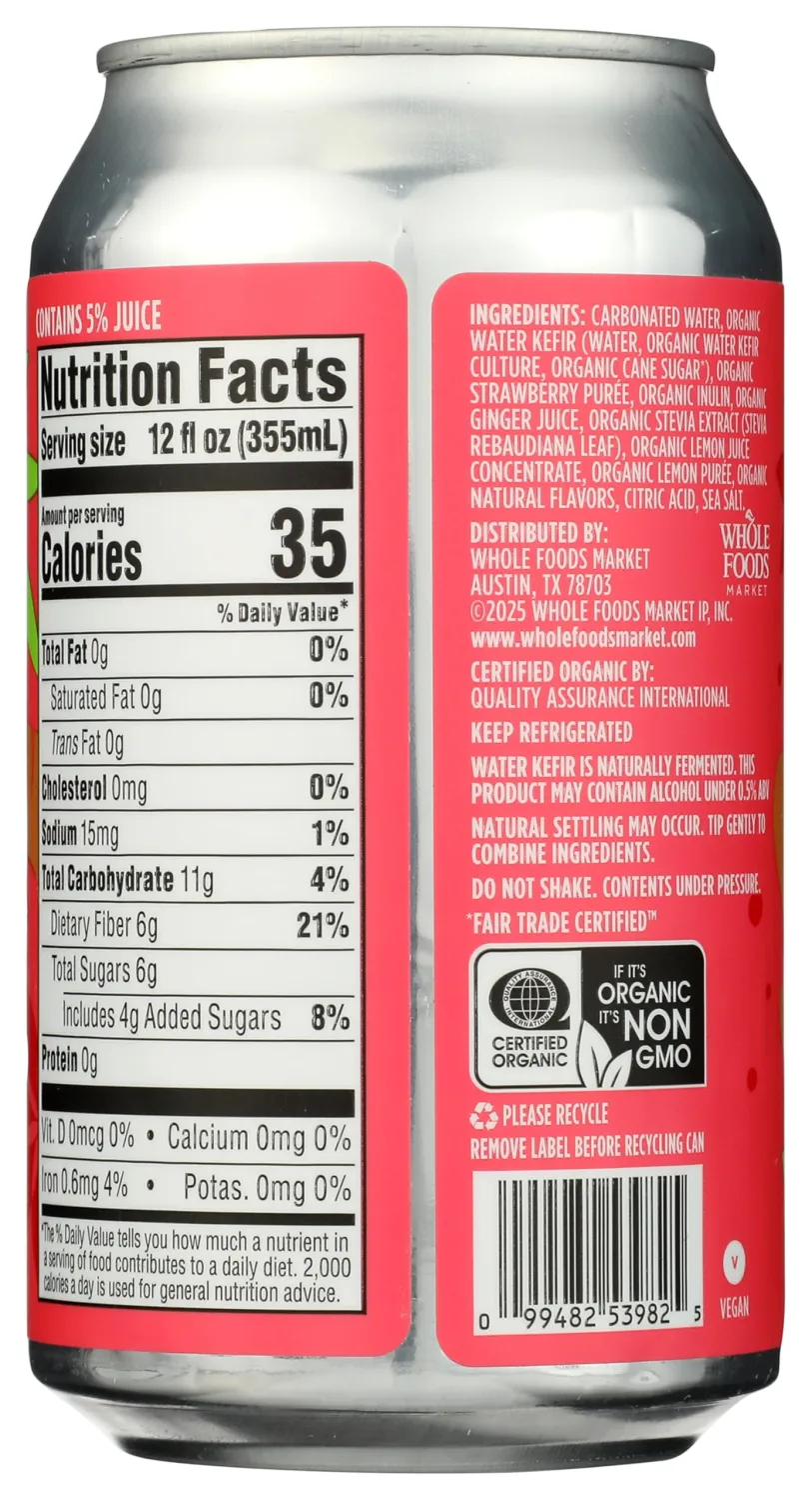365 By Whole Foods Market Organic Strawberry Ginger Ale Prebiotic Soda, 12 Ounce