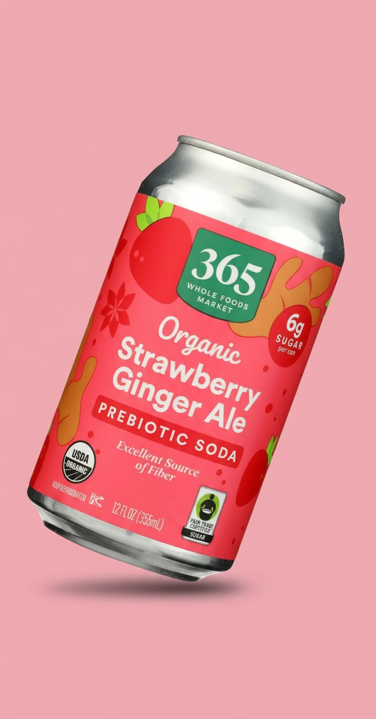 365 By Whole Foods Market Organic Strawberry Ginger Ale Prebiotic Soda, 12 Ounce