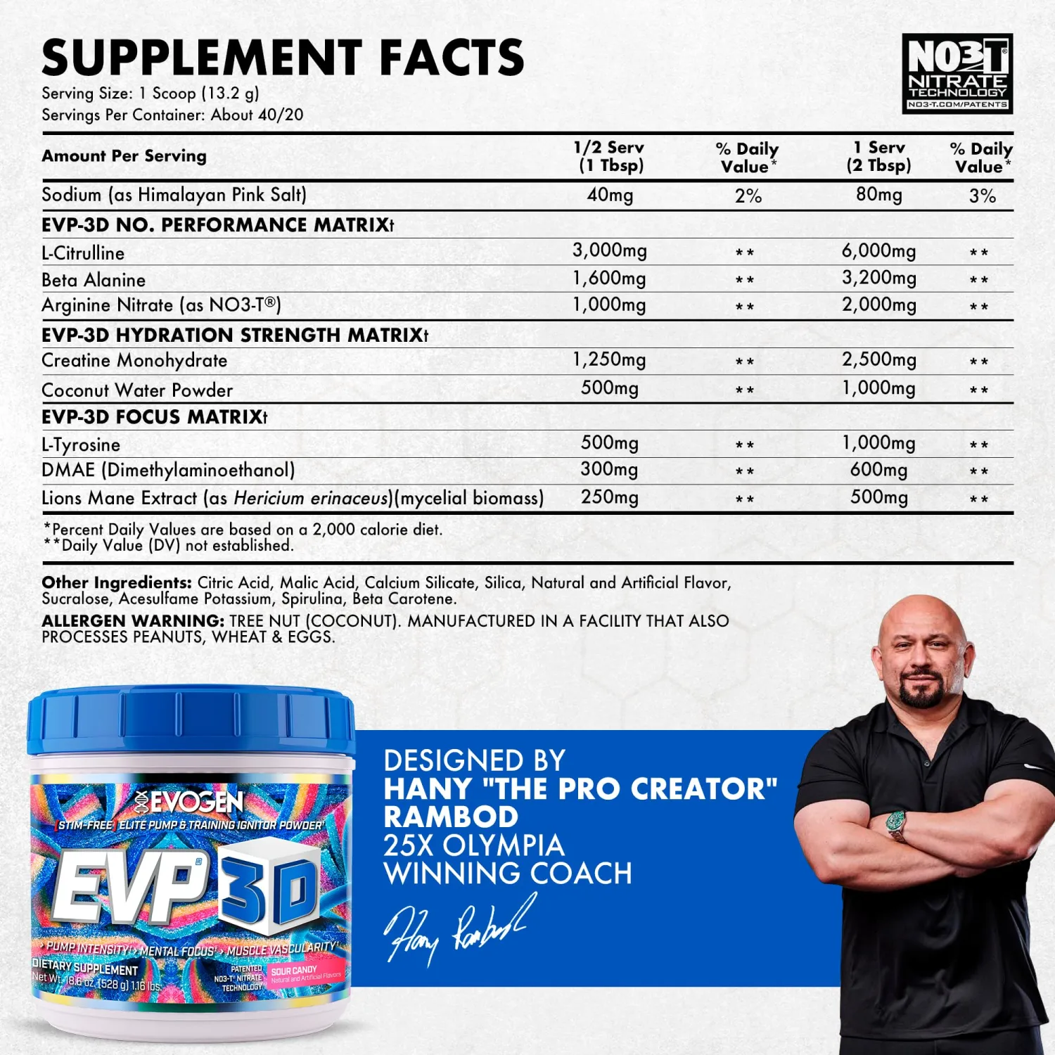 Evogen EVP 3D - Stim Free Pre Workout Powder for Men & Women | Sugar Free Non Stim Preworkout with Beta Alanine and Creatine for Energy & Pump | Sour Candy | 40 Servings
