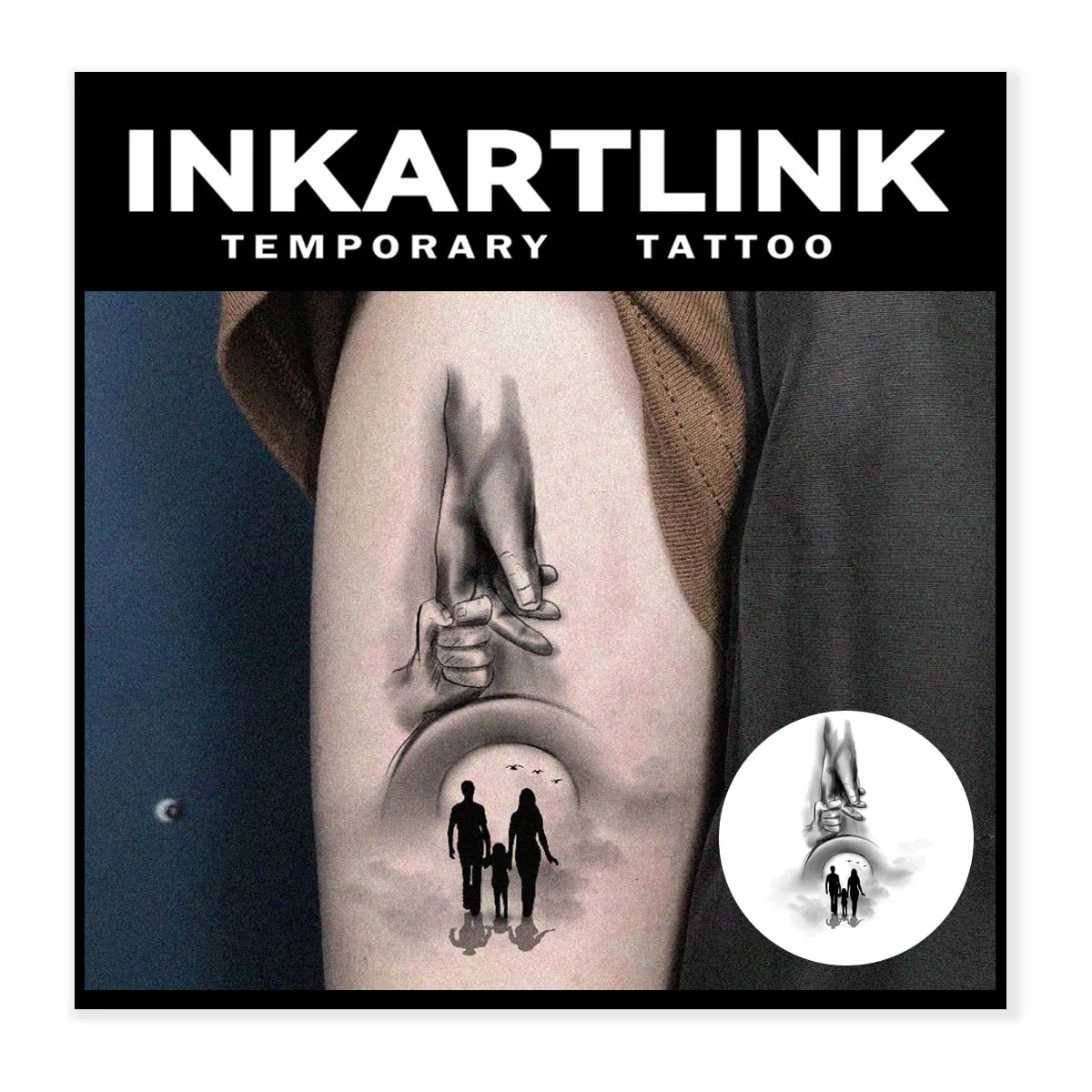 INKARTLINK Tattoo Tech, 2 Sheets Large Semi Permanent Tattoo, Adult Art Design Temporary Tattoos, Lasts 1-2 Weeks, Waterproof, Realistic Look, No Adhesive, No Reflection (Happy Family Design)