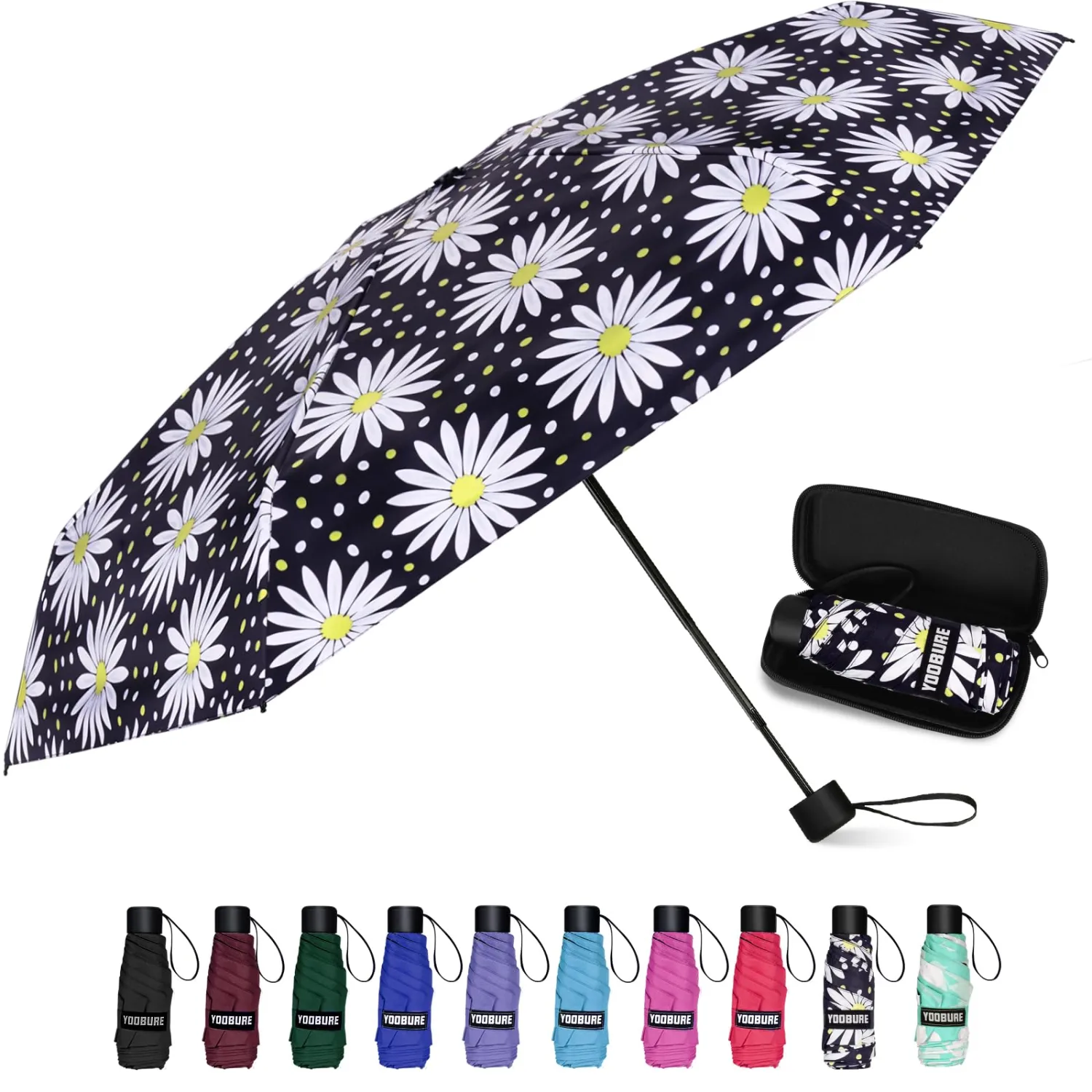 Yoobure Small Mini Umbrella with Case Light Compact Design Perfect for Travel Lightweight Portable Parasol Outdoor Sun&Rain Umbrellas