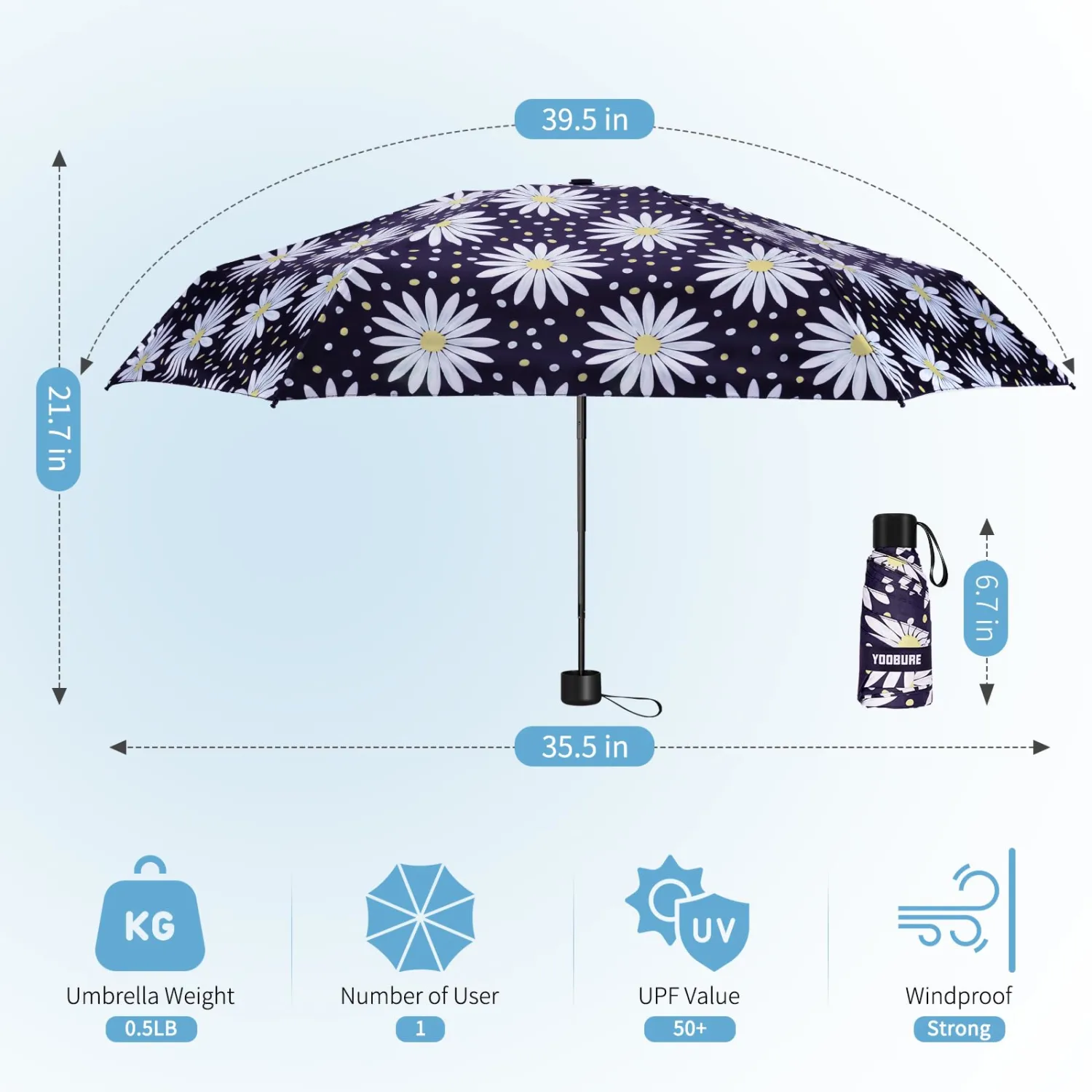 Yoobure Small Mini Umbrella with Case Light Compact Design Perfect for Travel Lightweight Portable Parasol Outdoor Sun&Rain Umbrellas