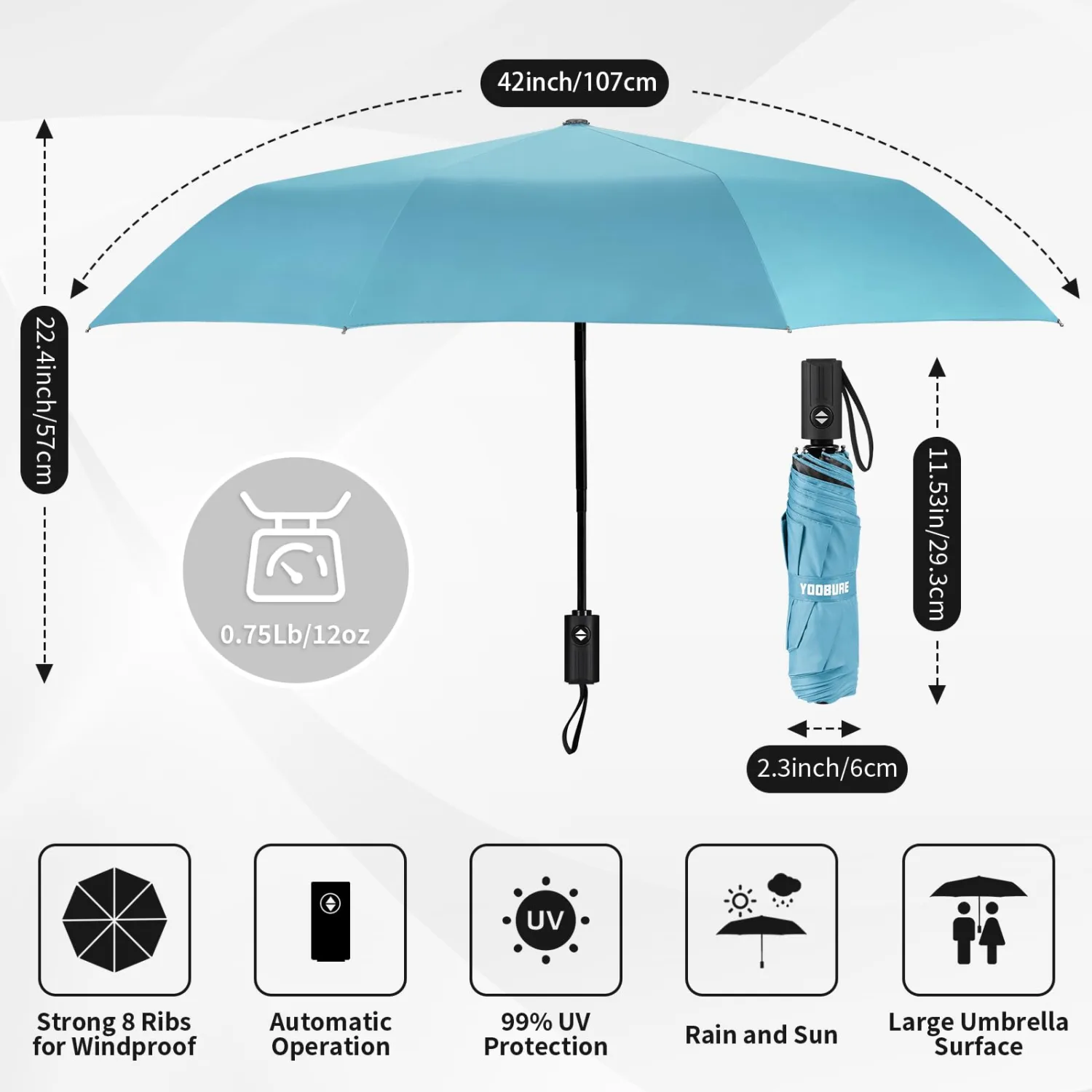 Yoobure Windproof Travel Umbrella - Automatic Umbrellas for Rain, Compact Folding Umbrella with UV Protection, Lightweight Portable Design for Backpack/Walking/Car, Sun & Storm Ready