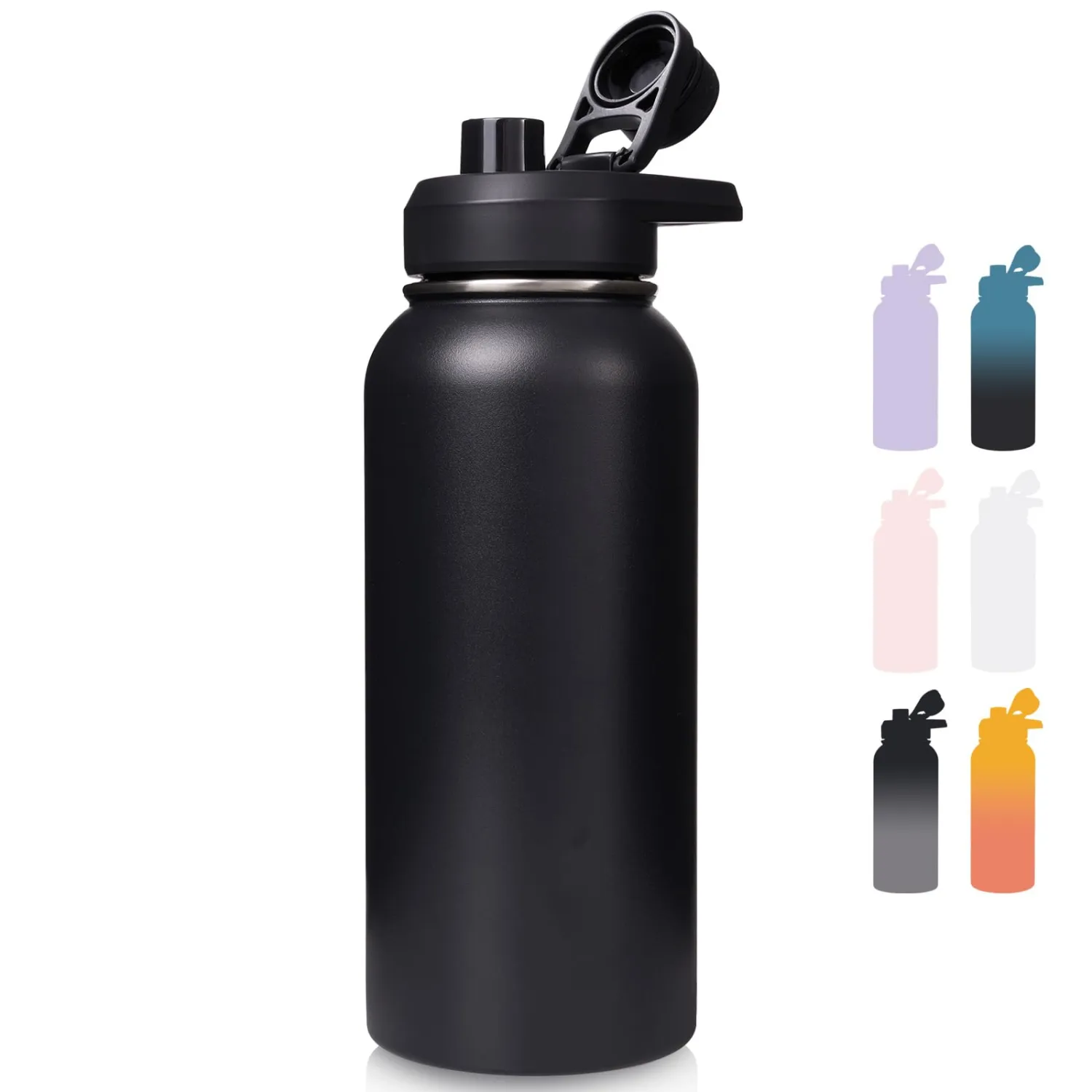 32 oz Insulated Water Bottle with Handle, 304 Stainless Steel Water Bottles with Wide Mouth, Double Wall Vacuum Sports Water Bottle, BPA Free, Keep Cold and Hot, Black