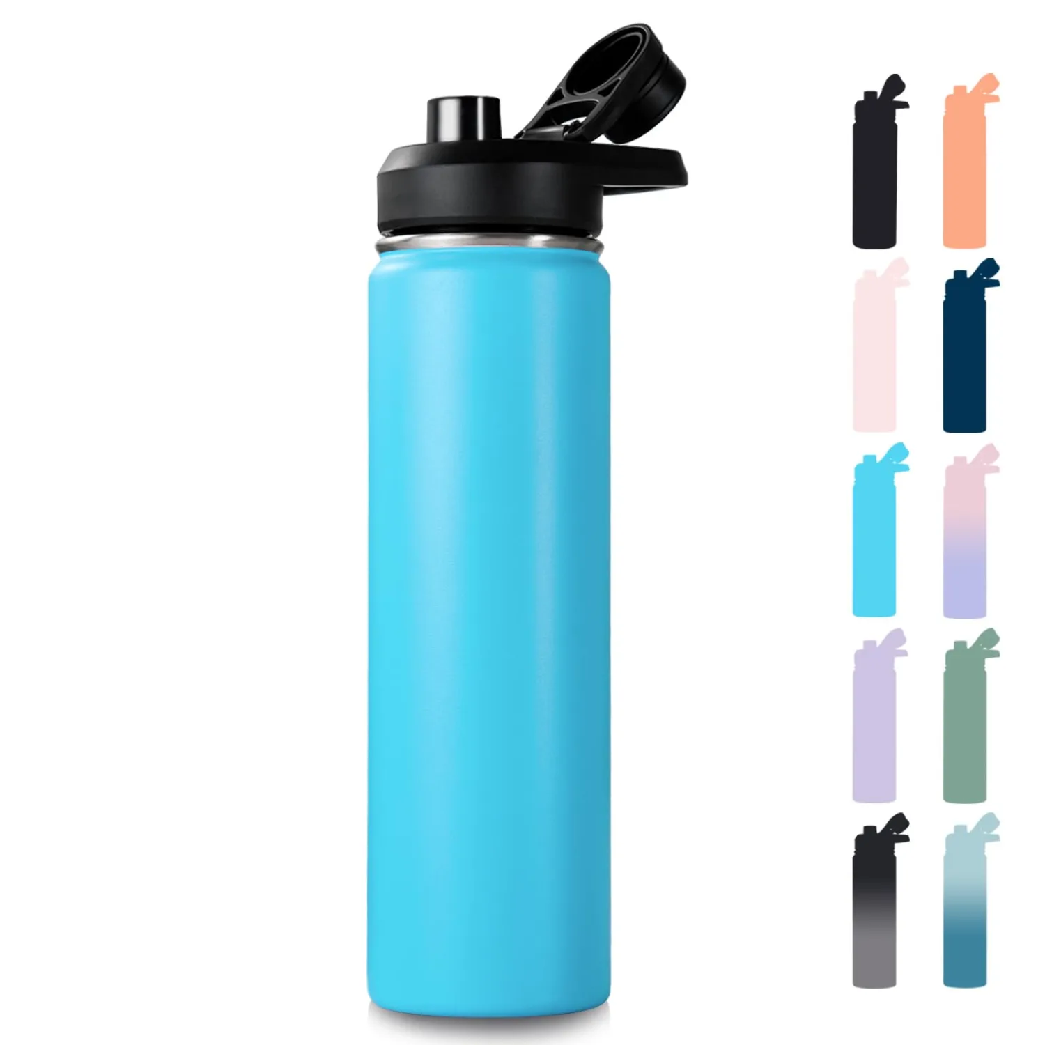 24 oz Insulated Water Bottle with Handle, 304 Stainless Steel Water Bottles with Wide Mouth, Double Wall Vacuum Sports Water Bottle, BPA Free, Keep Cold and Hot, Monster Blue