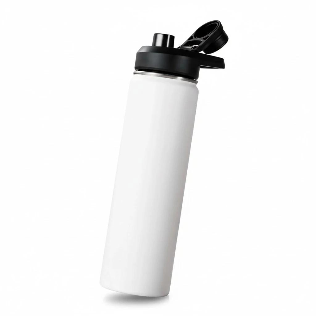 24 oz Insulated Water Bottle with Handle, 304 Stainless Steel Water Bottles with Wide Mouth, Double Wall Vacuum Sports Water Bottle, BPA Free, Keep Cold and Hot, White