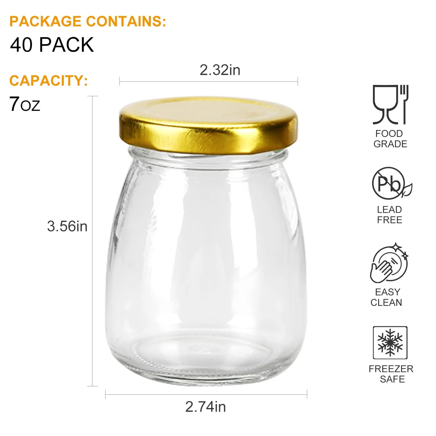 Glass Yogurt Container With Lids,7oz Clear Glass Jars With Airtight Lids,Small Glass Pudding Jars Yogurt Jar,Glass Container For Milk,Jams,Jelly,Mousse,Fvaors,Spice Food Storage Jars Sets 40Pack