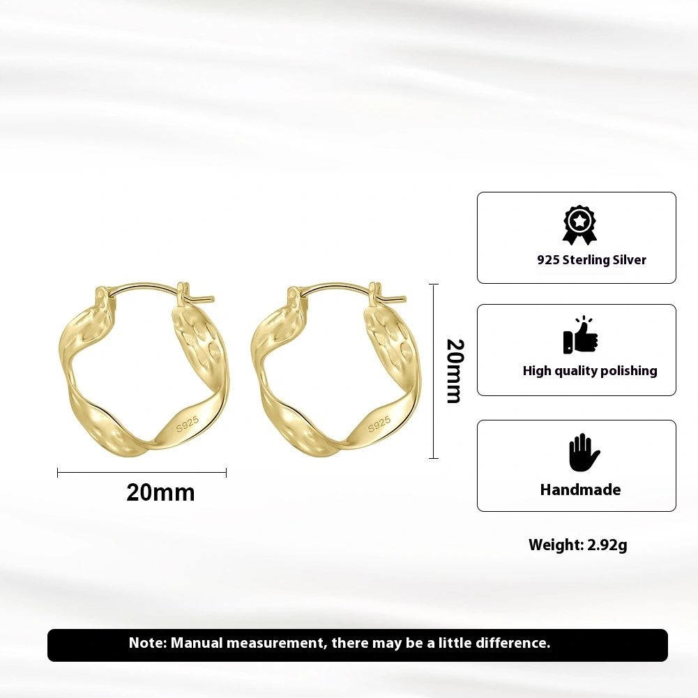 S925 Sterling Silver Retro Irregular Wavy Line Ear Ring