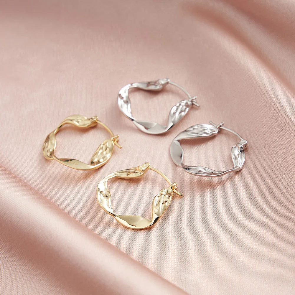 S925 Sterling Silver Retro Irregular Wavy Line Ear Ring
